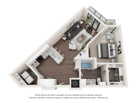 Floor plan for 1 bed, 1 bath, 770 sqft